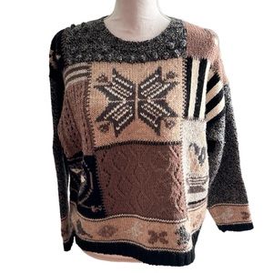 Eddie Bauer Color Block Nature Knit Wool Crewneck Sweater Medium